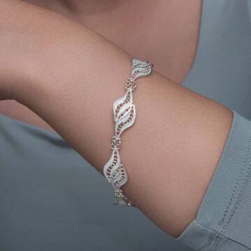 Gümüş İkili Yaprak Telkari Kadın Bileklik