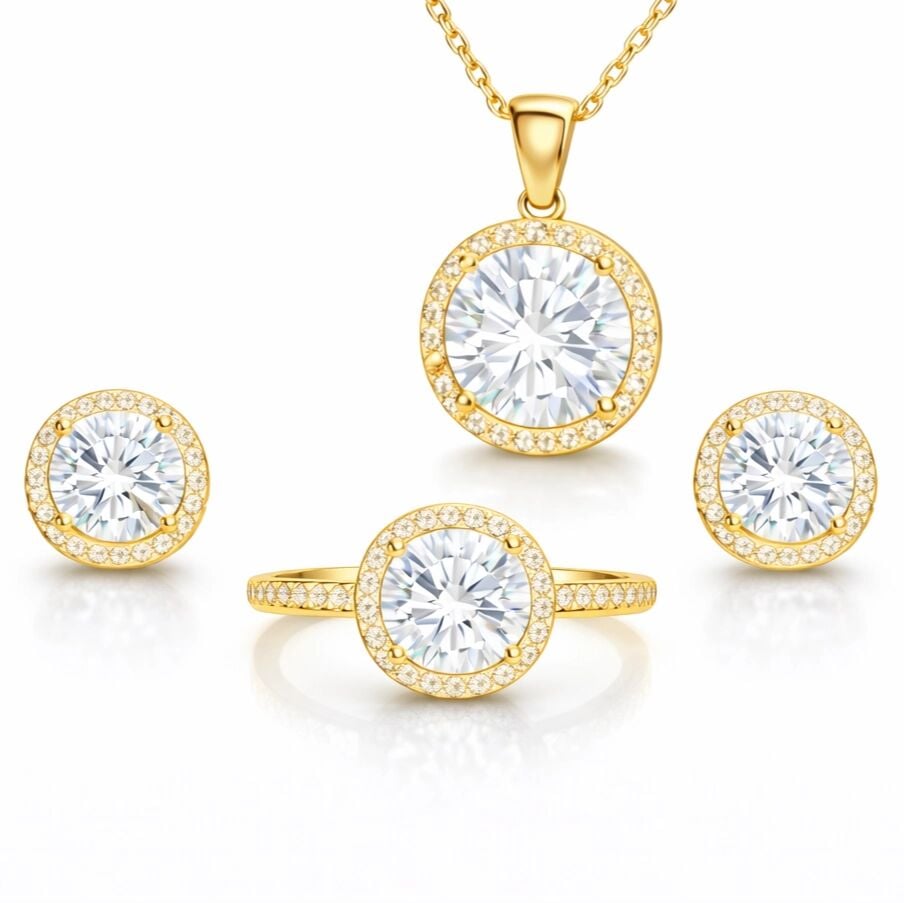 Gümüş Gold Yuvarlak Montür Tek Taş Kadın Set