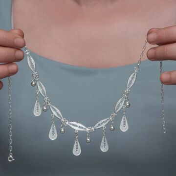 Gümüş Sonsuz Esinti Damla Telkari Kadın Kolye