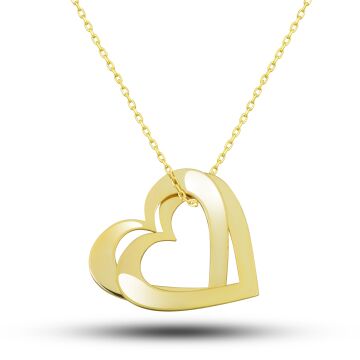 Gümüş Gold Çifte Kalp Aşk Kadın Kolye