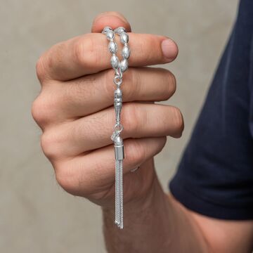 Gümüş Arpa Kesim Çizgili Erkek Tesbih