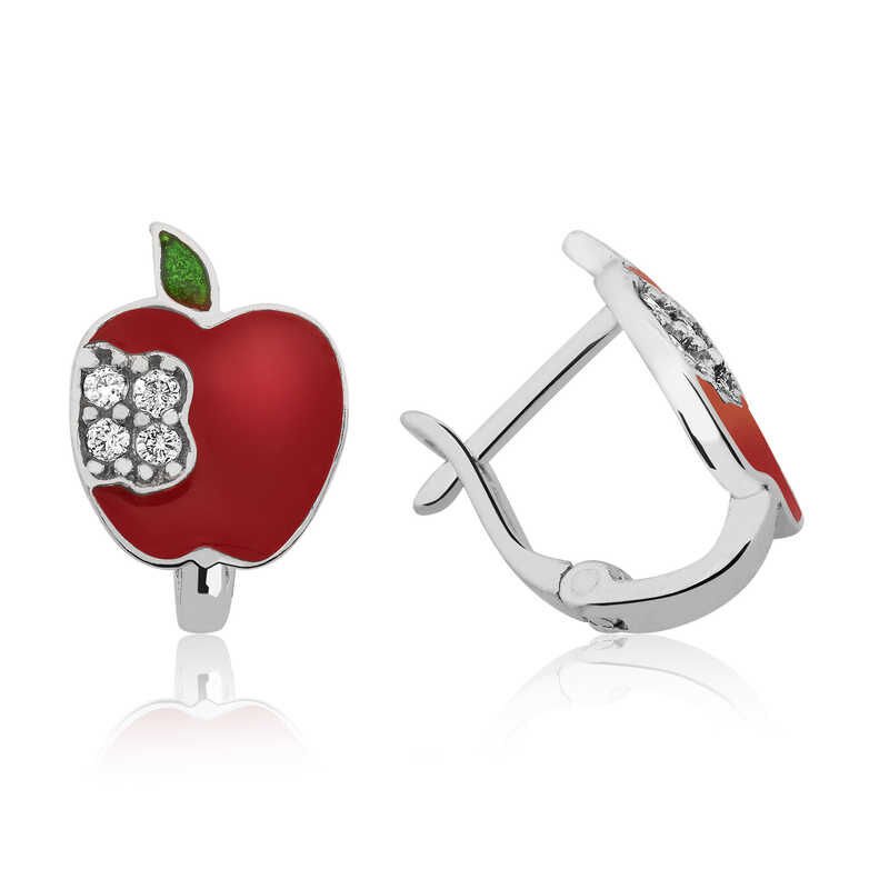 925 Ayar Gümüş Kırmızı Elma Çoçuk Küpesi