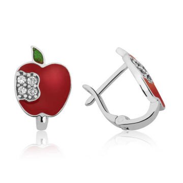 925 Ayar Gümüş Kırmızı Elma Çoçuk Küpesi