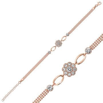 925 Ayar Gümüş Rose Çiçek Modelli Bileklik