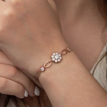 925 Ayar Gümüş Rose Çiçek Modelli Bileklik