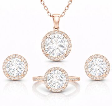 Gümüş Rose Yuvarlak Montür Tek Taş Set