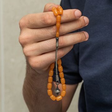 Gümüş Top Kazaz Püsküllü Kapsül Kesim Sıkma Kehribar Tesbih