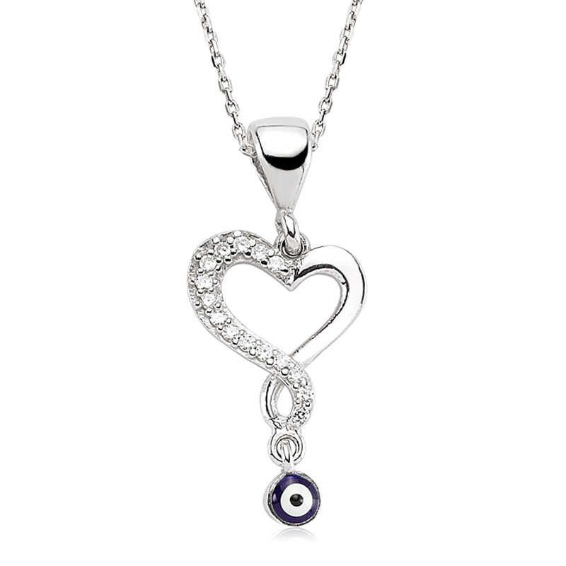925 Ayar Gümüş Nazarlı Kalp Kadın Gümüş Kolye