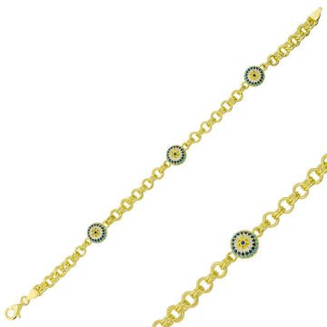 ​925 Ayar Gümüş Gold Sosyete Gözlü Zincir Bileklik