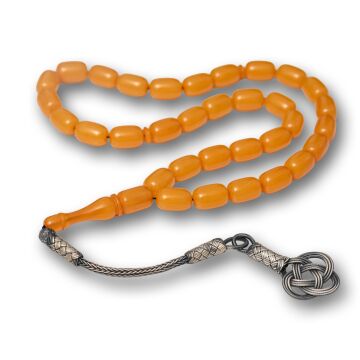 Gümüş Kazaz Püsküllü Kapsül Kesim Sarı Sıkma Kehribar Tesbih