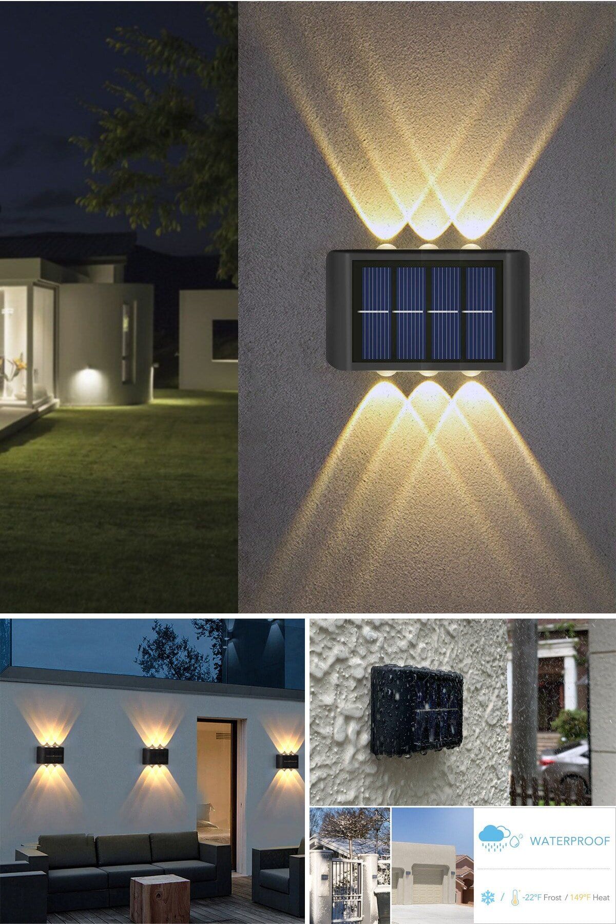 6ledli  Solar Duvar Lambası Aplik Güneş Enerji Gün Işığı 2 Li Set