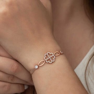 925 Ayar Gümüş Rose Kalpli Yonca Bileklik