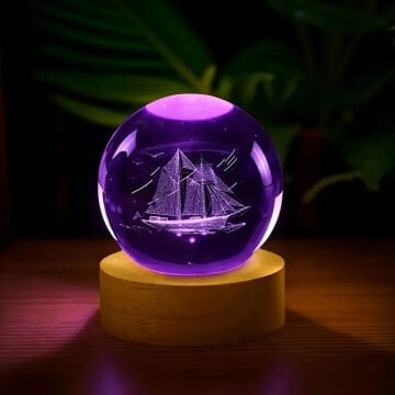 Gemi Motifli Renk Değiştiren Cam Küre