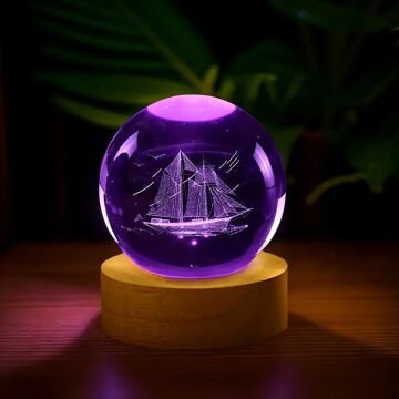 Gemi Motifli Renk Değiştiren Cam Küre