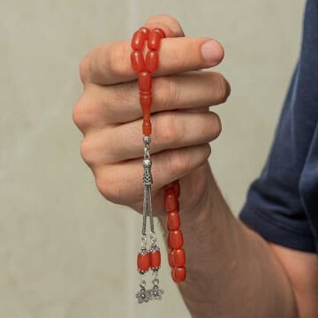 Gümüş Püsküllü Kapsül Kesim Sıkma Kehribar Tesbih