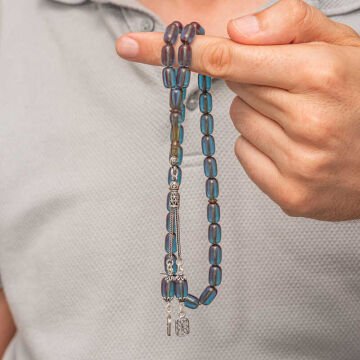 Gümüş Püsküllü Kapsül Kesim Sıkma Kehribar Tesbih