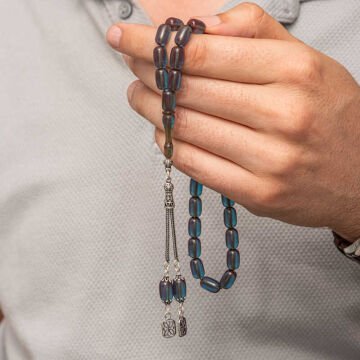 Gümüş Püsküllü Kapsül Kesim Sıkma Kehribar Tesbih