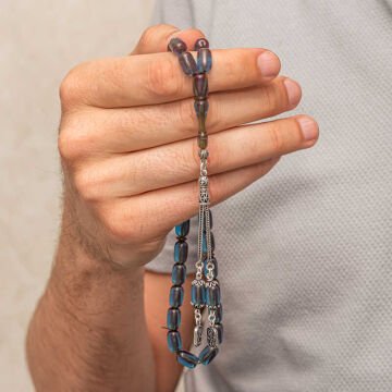 Gümüş Püsküllü Kapsül Kesim Sıkma Kehribar Tesbih