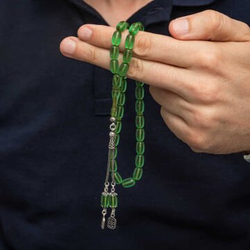 Gümüş Püsküllü Kapsül Kesim Sıkma Kehribar Tesbih