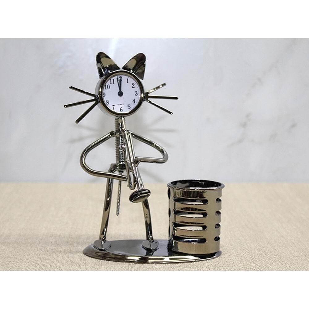 Metal Kedi Müzisyen Saat Ve Kalemlik