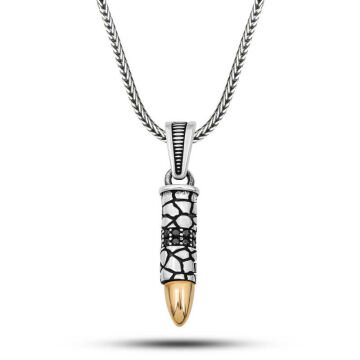 Gümüş Siyah Zirkon Taşlı Mermi Erkek Kolye