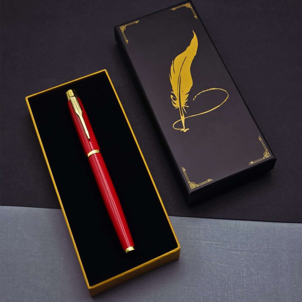 Tüylü Kalem Motif Kutulu Kırmızı Roller Kalem