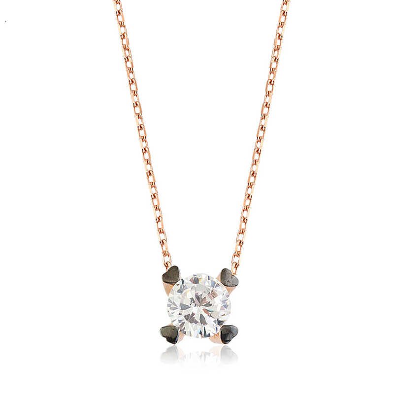 925 Ayar Gümüş Kalpli Tek Taş Kadın Gümüş Kolye