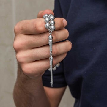 Gümüş Küre Kesim 7 mm Erkek Tesbih