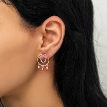 Gümüş Kalpli Halka Küpe