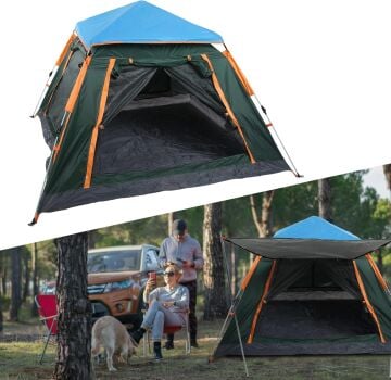 Tam Otomatik Su Ve Rüzgar Geçirmez Gölgelikli Tenteli 6 Kişilik Kamp Çadırı 240*240*155cm