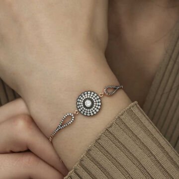 925 Ayar Gümüş Rose Elmas Montür Çiçek Bileklik