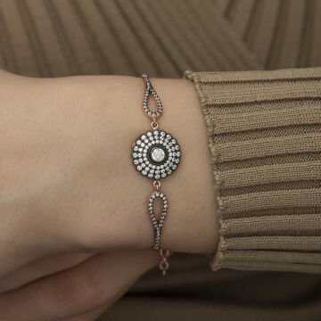 925 Ayar Gümüş Rose Elmas Montür Çiçek Bileklik