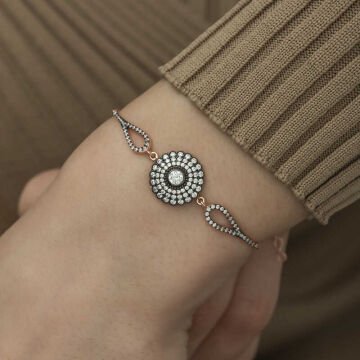925 Ayar Gümüş Rose Elmas Montür Çiçek Bileklik
