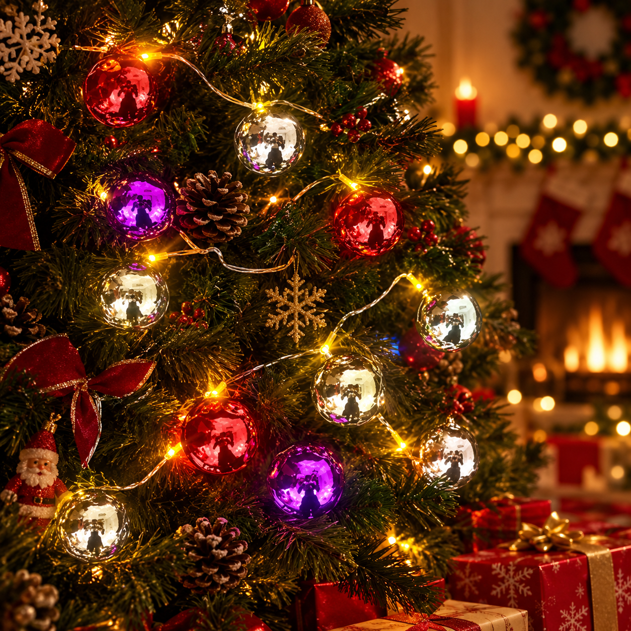 2 Metre 10 Led Pilli 2 Kademeli Parlak Top Led Yılbaşı Ağacı Süsü