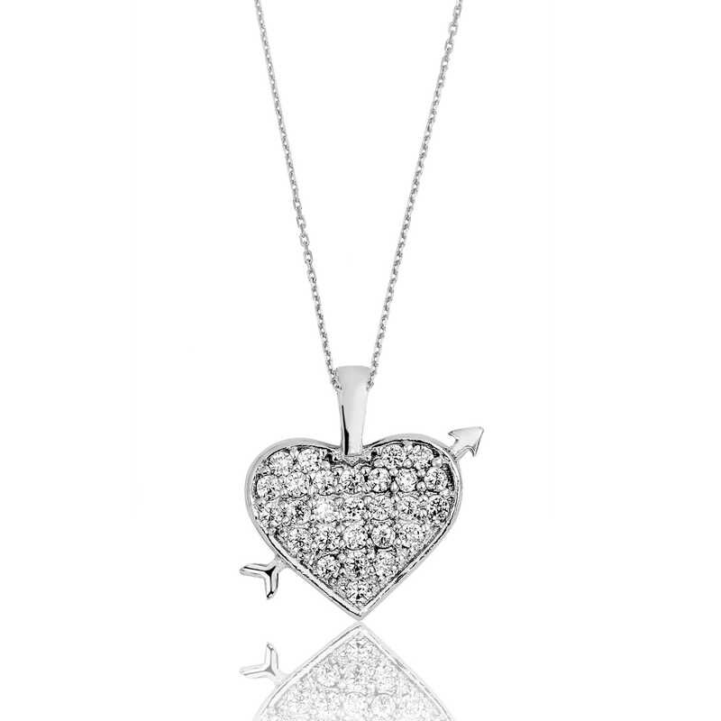 925 Ayar Gümüş Kalpli Kadın Gümüş Kolye