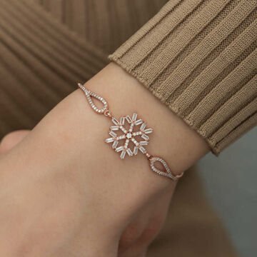 925 Ayar Gümüş Rose Baget Taşlı Kar Tanesi Bileklik
