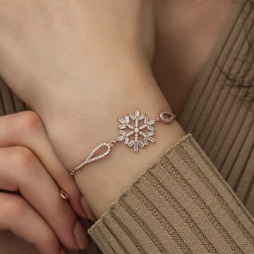 925 Ayar Gümüş Rose Baget Taşlı Kar Tanesi Bileklik
