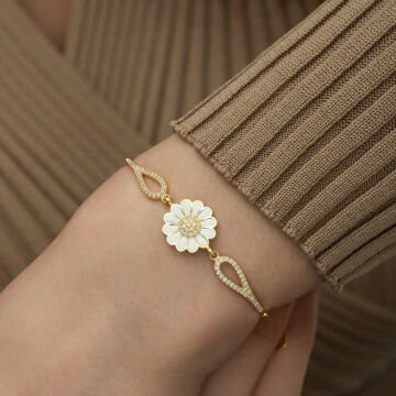 ​925 Ayar Gümüş Gold Papatya Bileklik