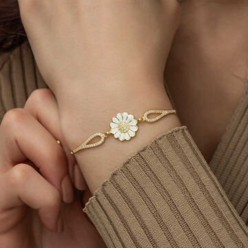 ​925 Ayar Gümüş Gold Papatya Bileklik