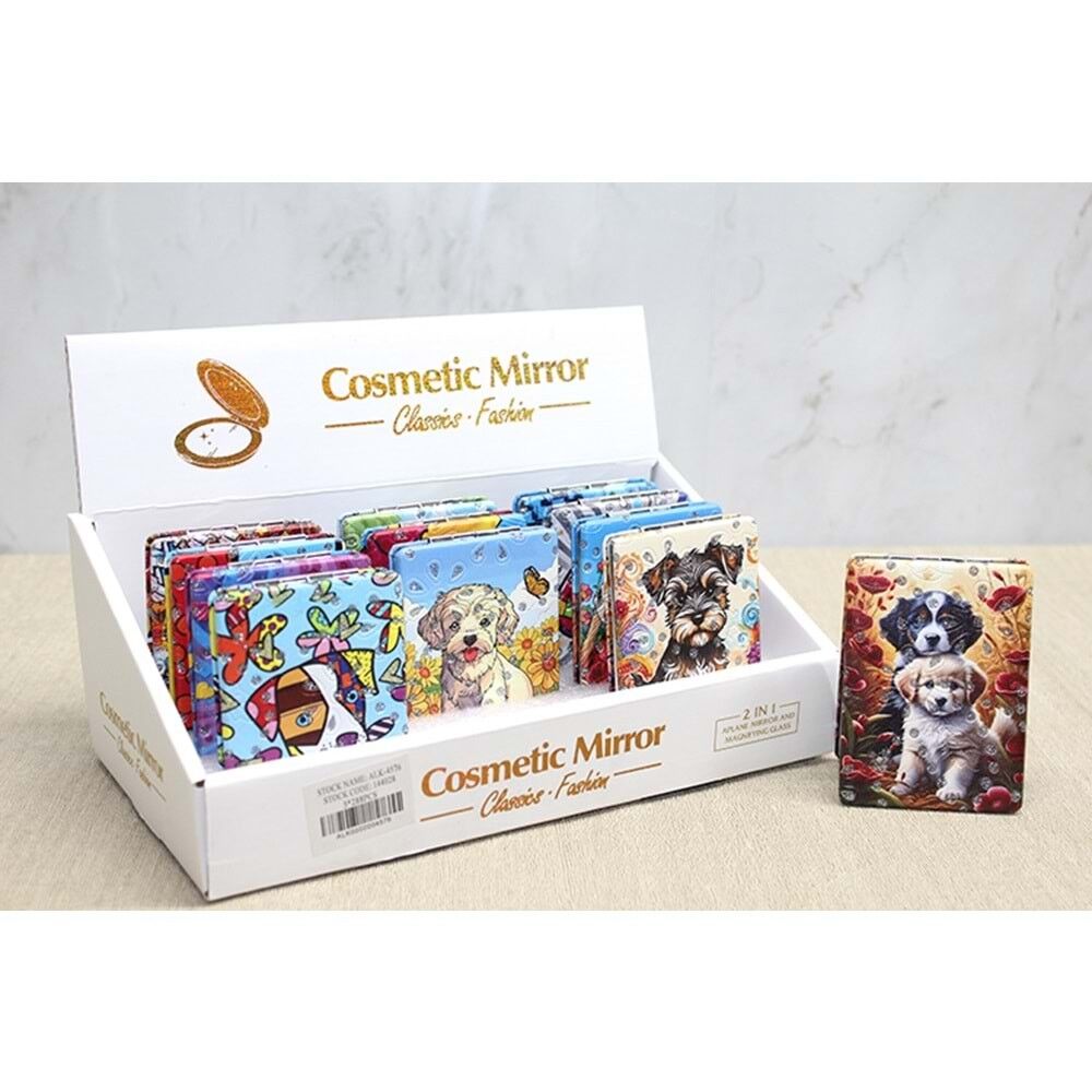 Sevimli Köpek Tasarımıyla Taş İşlemeli İnce El Aynası Dikdörtgen