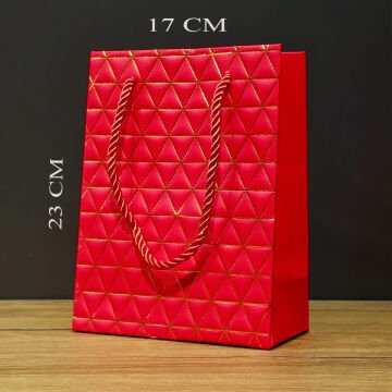 Küçük Boy Kırmızı Gold Renkli Karton Çanta