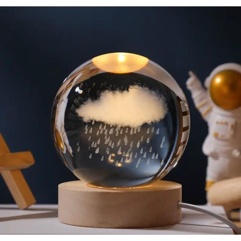 Bulut ve Yağmur Renk Değiştiren Işıklı Cam Küre 6cm