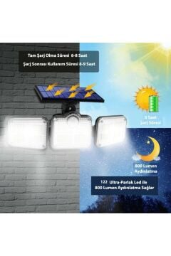 Kumandalı Solar Güneş Enerjili 122 Ledli Hareket Sensörlü Bahçe Aydınlatma