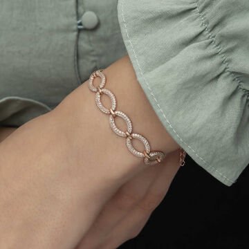 925 Ayar Gümüş Rose Oval Taşlı Bileklik