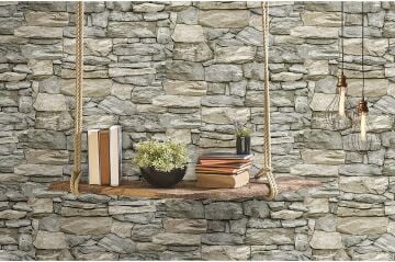 Kale Taş Duvar Desenli Kendinden Yapışkanlı 3D Duvar Raf Kapı Kaplama Kağıdı 3 Metre 60 Cm