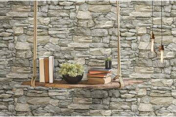 Kale Taş Duvar Desenli Kendinden Yapışkanlı 3D Duvar Raf Kapı Kaplama Kağıdı 3 Metre 60 Cm