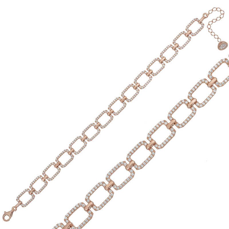 925 Ayar Gümüş Rose Kare Taşlı Bileklik