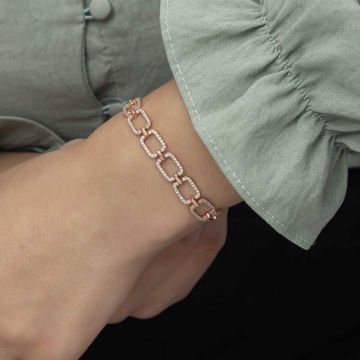 925 Ayar Gümüş Rose Kare Taşlı Bileklik