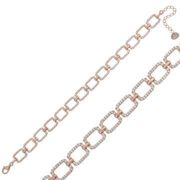 925 Ayar Gümüş Rose Kare Taşlı Bileklik