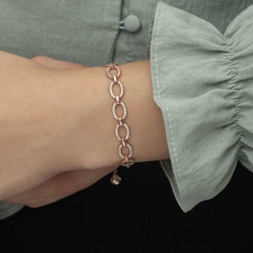 925 Ayar Gümüş Rose Oval Taşlı Bileklik